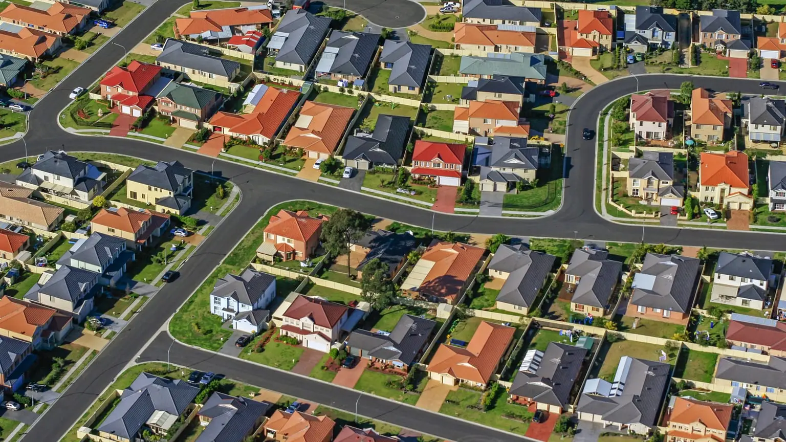 Image: Getty Images Aerial view of residential neighbourhood houses