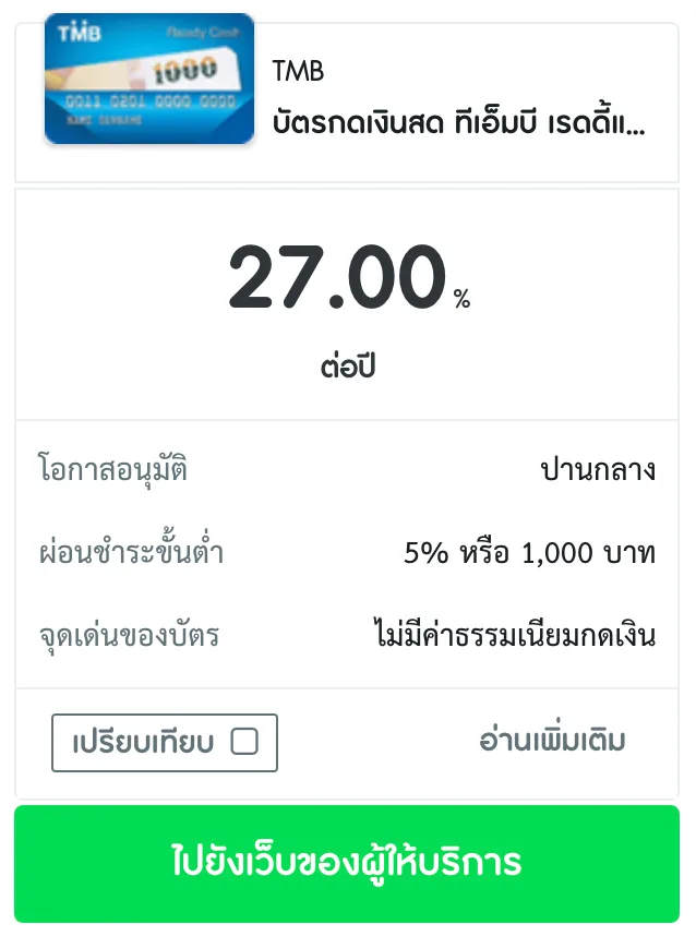 สมัครบัตรกดเงินสดเงินเดือน10000 TMB Ready Cash