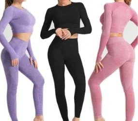 Women seamless yoga set - Long sleeve shirt + high Waisted leggings