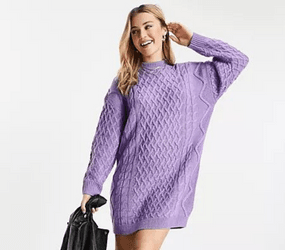 ASOS DESIGN knitted mini dress in cable knit in lilac