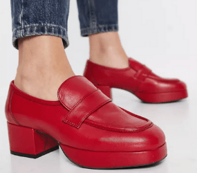 Topshop Felix Heeled Loafer Shoe in Red
