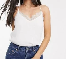 Stradivarius camisole top with lace in white