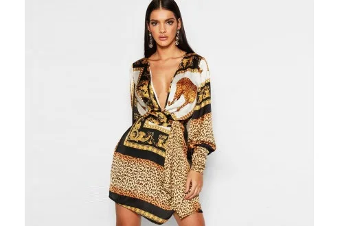 Scarf Print Woven Twist Detail Shift Dress