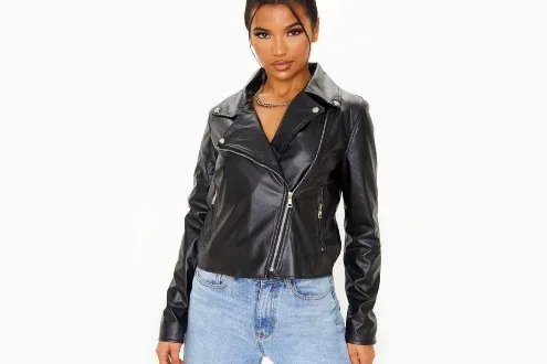 Bershka biker jacket discount 60% WOMEN FASHION Jackets Leatherette Black L 