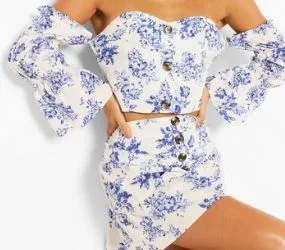 Floral Button Beach Top & Skirt