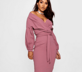 Off the Shoulder Wrap Midi Dress