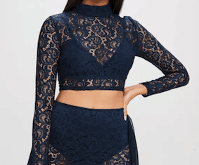 carli bybel x missguided navy high neck lace top