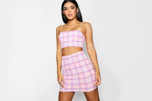 Check Strappy Crop Mini Skirt Co-ord Set