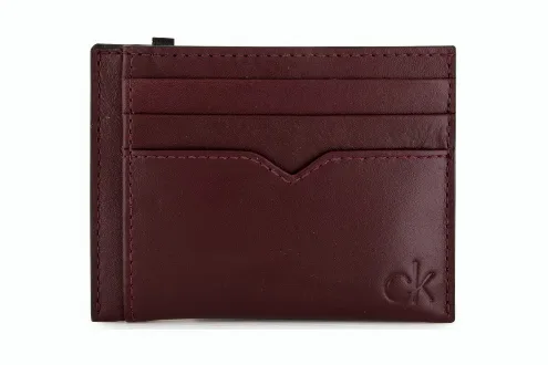Calvin Klein Card Case Leather Wallet - Oxblood