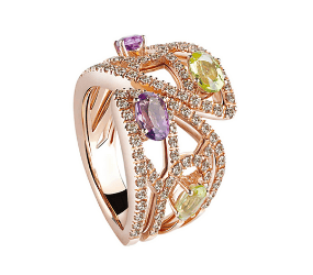 Damiani Battito 18ct Rose Gold 0.71cttw Diamond Amethyst and Peridot Ring - Ring Size N.5