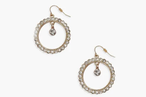 Open Circle Earrings With Diamante Pendant
