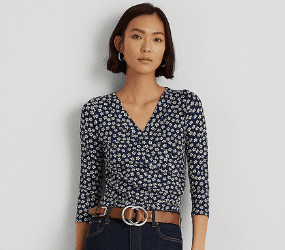 Floral Wrap-Style Jersey Top