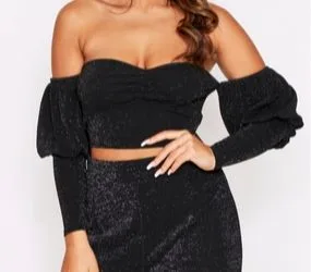 Glitter puff sleeve crop top