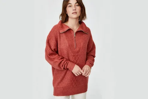 Half Zip Cabin Cable Oversized Knit