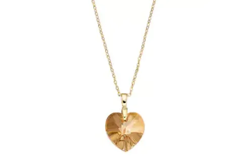 golden heart shaped pendant on a necklace