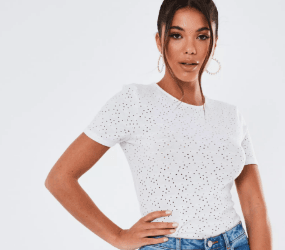 White Broderie Crew Neck T-shirt