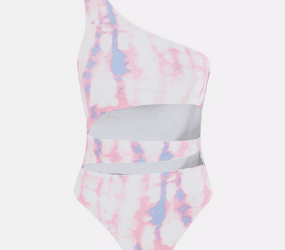 White Tie Dye one shoulder cut out swimsuit