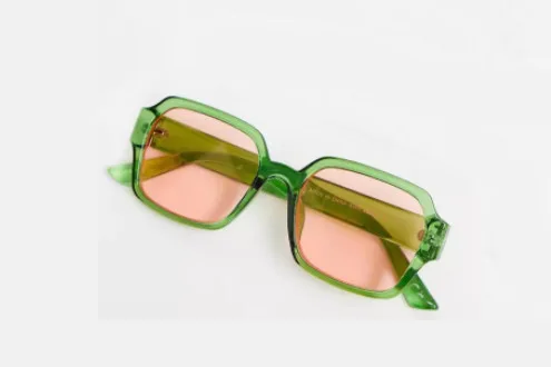 Mid Square Sunglasses with Pink Lens in Green<br>(RRP: $27.00)