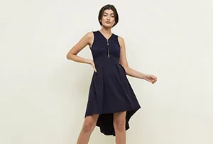 Mela Navy Lace Zip Front Dress