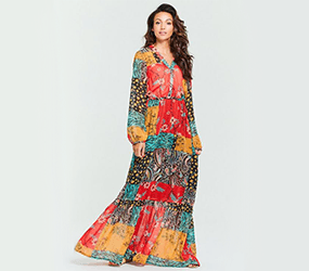 Patchwork Wrap Maxi Dress - Printed