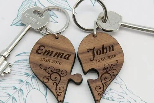 Personalised Couples Romantic Joining Heart Keyring