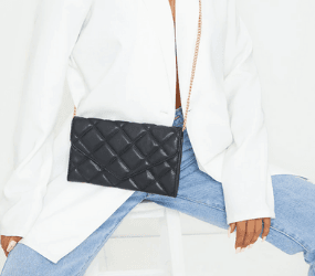 Black Quilted Envelope Cross Body Bag