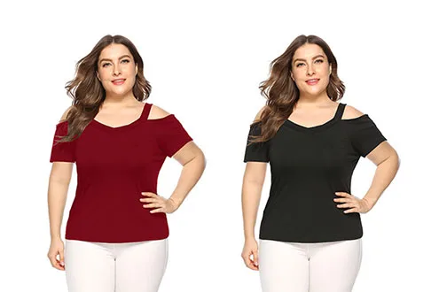Plus Size Short Sleeve Off The Shoulder T-shirt