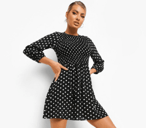 Polka Dot 3/4 Sleeve Smock Dress