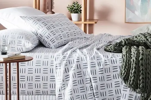 Printed Dusty Blue Geo Flannelette Sheet Set