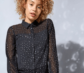 Black Foil Polka Dot Chiffon Blouse
