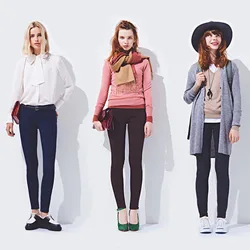 three women near each other doing simple poses wearing casual clothes for cold temperatures