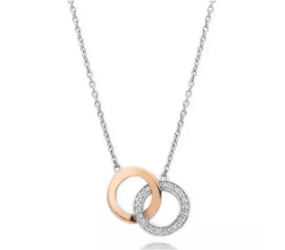 Beaverbrooks Silver and Rose Gold Plated Cubic Zirconia Double Circle Necklace