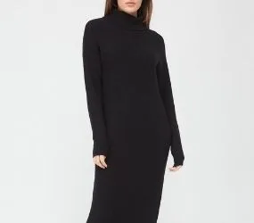 V by Very Roll Neck Relaxed Fit Knitted Dress - Black