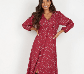 Tall Red Spot Button Through Midi Dress